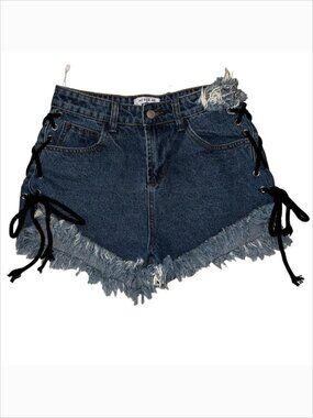 Alexa Chung x AG Jeans Lace-Up Frayed Denim Shorts Size 8